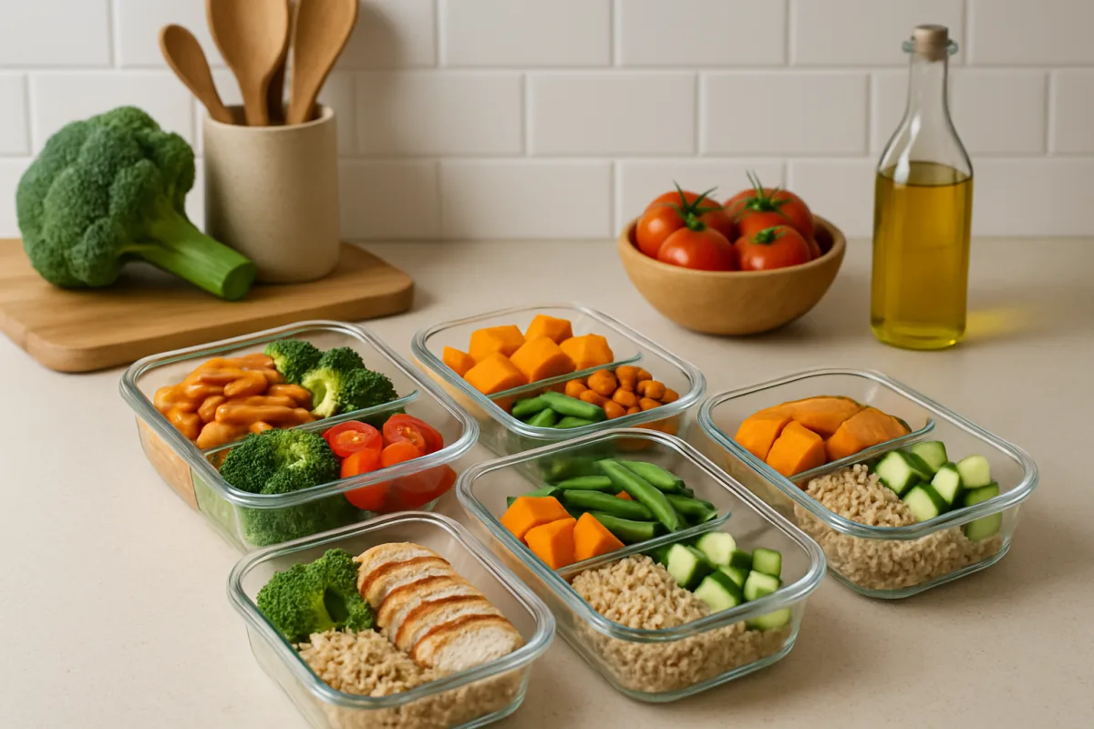 Meal prep for the week with healthy meals in containers