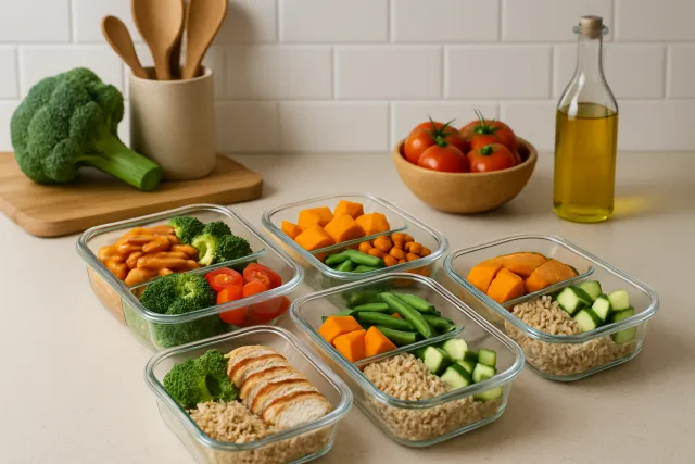 Meal prep for the week with healthy meals in containers