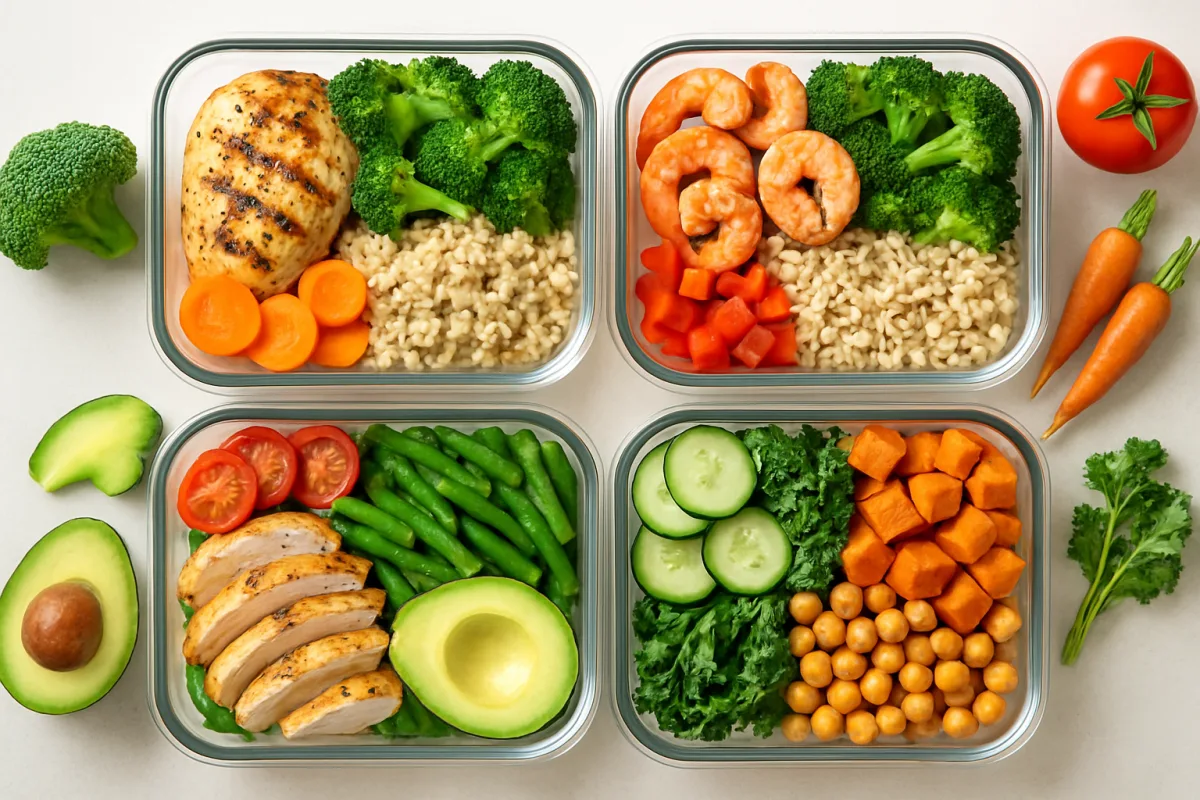 Meal prep for weight loss with healthy meals in containers