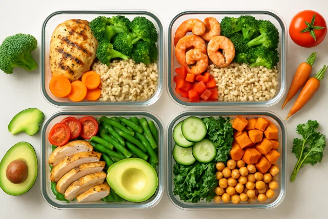 Meal prep for weight loss with healthy meals in containers
