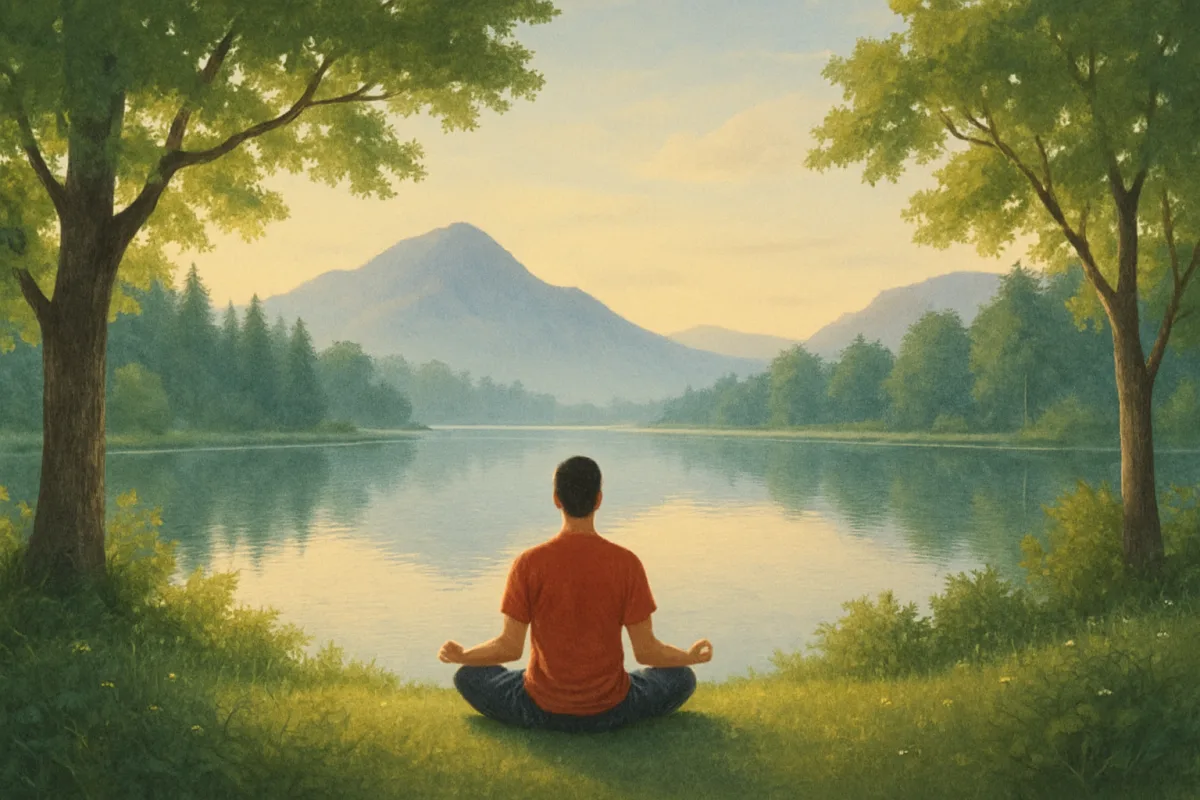 A person meditating in nature to stop overthinking