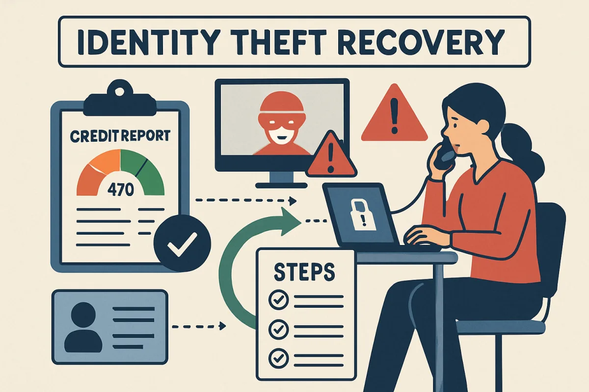 Identity theft recovery steps visual representation