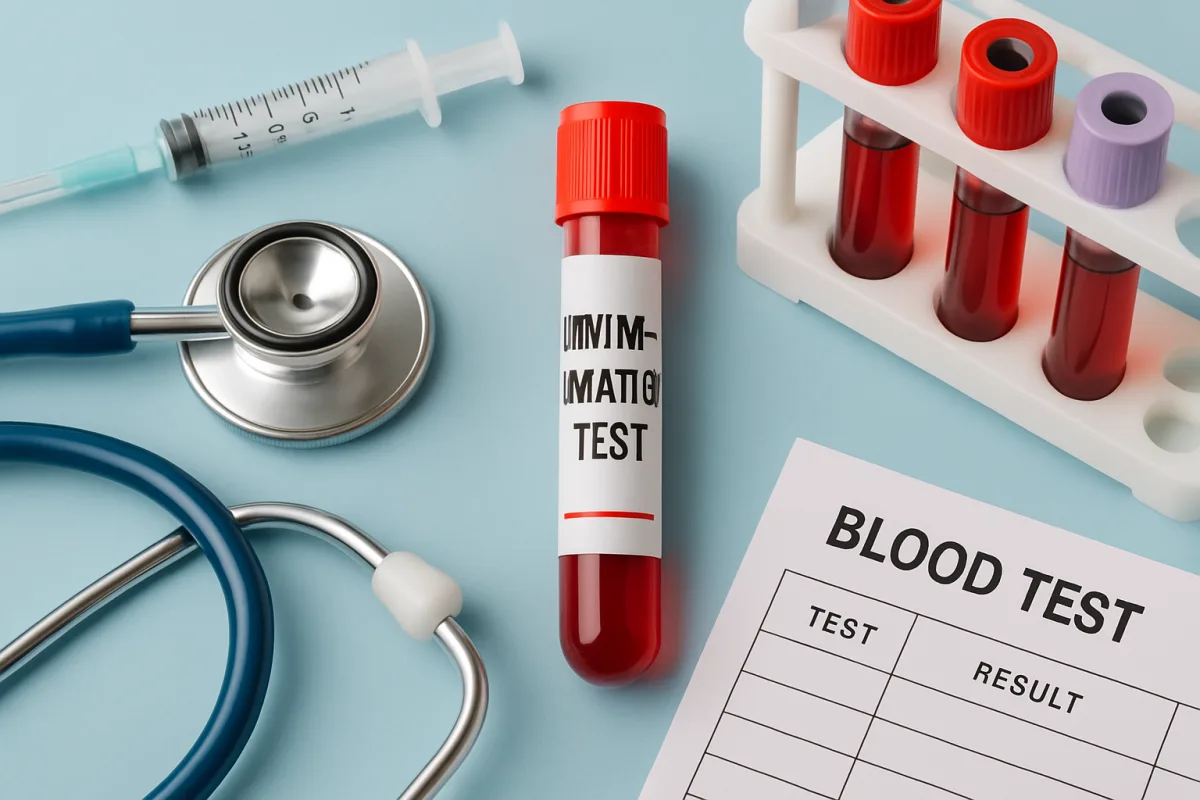 Inflammation tests setup with blood vials and medical equipment