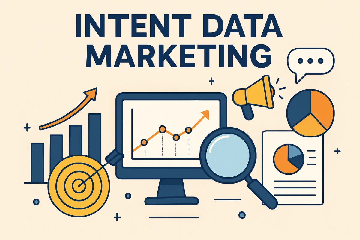 Intent Data Marketing concepts visualized with graphs and digital marketing elements