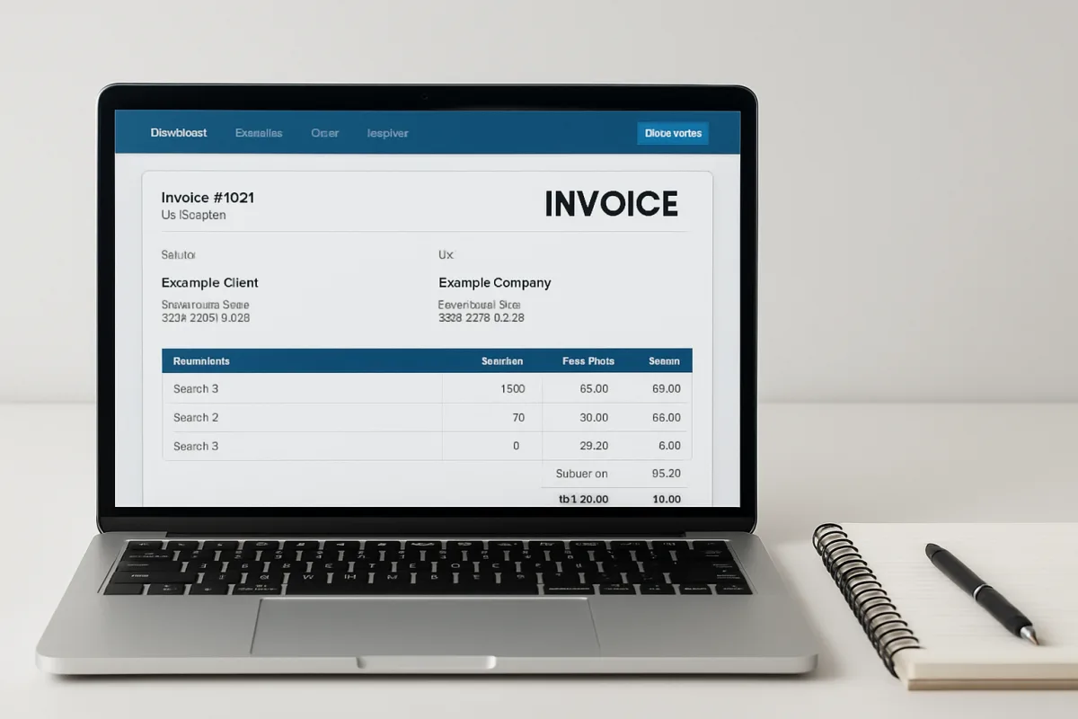 Invoicing software interface on a laptop