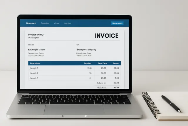 Invoicing software interface on a laptop