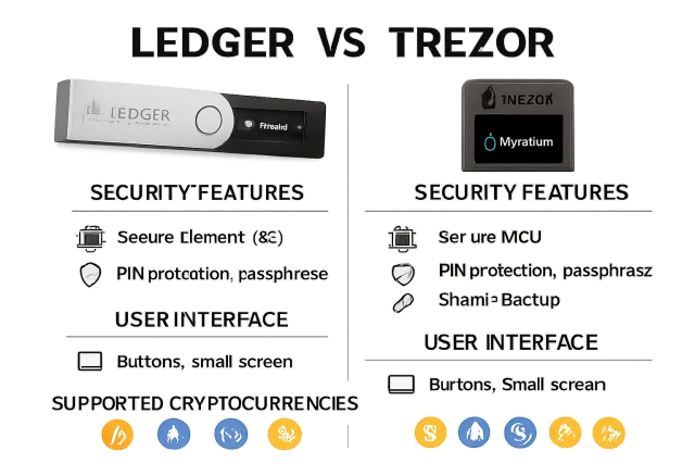 Ledger vs Trezor Security Tech comparison graphic