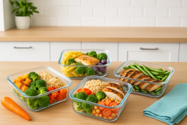 Meal prep for fitness goals with balanced meals in containers