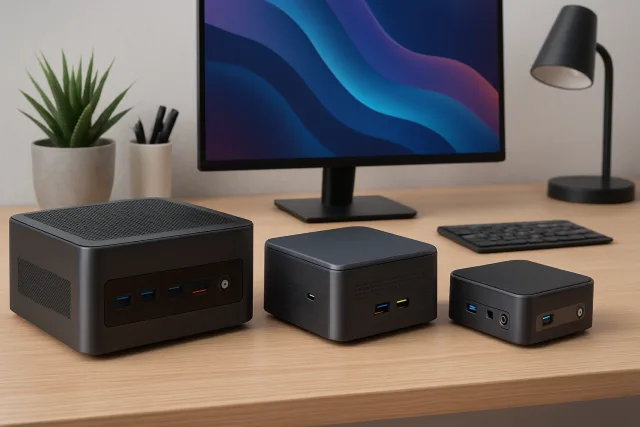 Mini PCs displayed in a modern workspace
