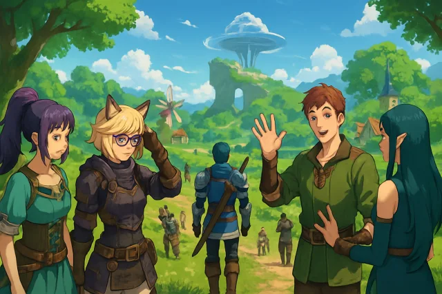 MMORPG Games 2026 landscape with characters and community interactions