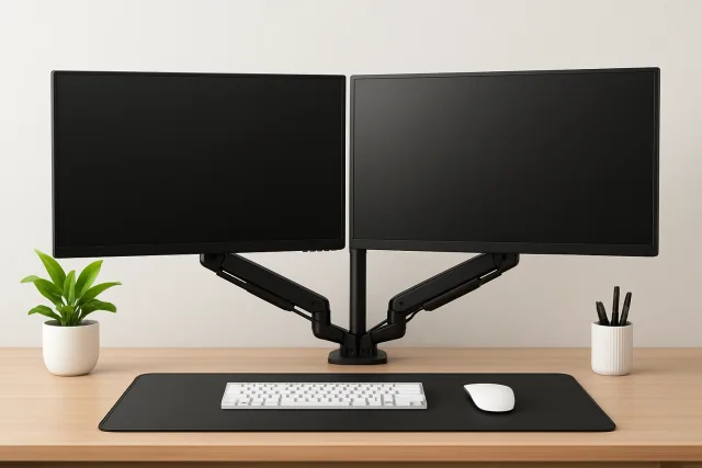 Monitor Arms Desk Space Setup