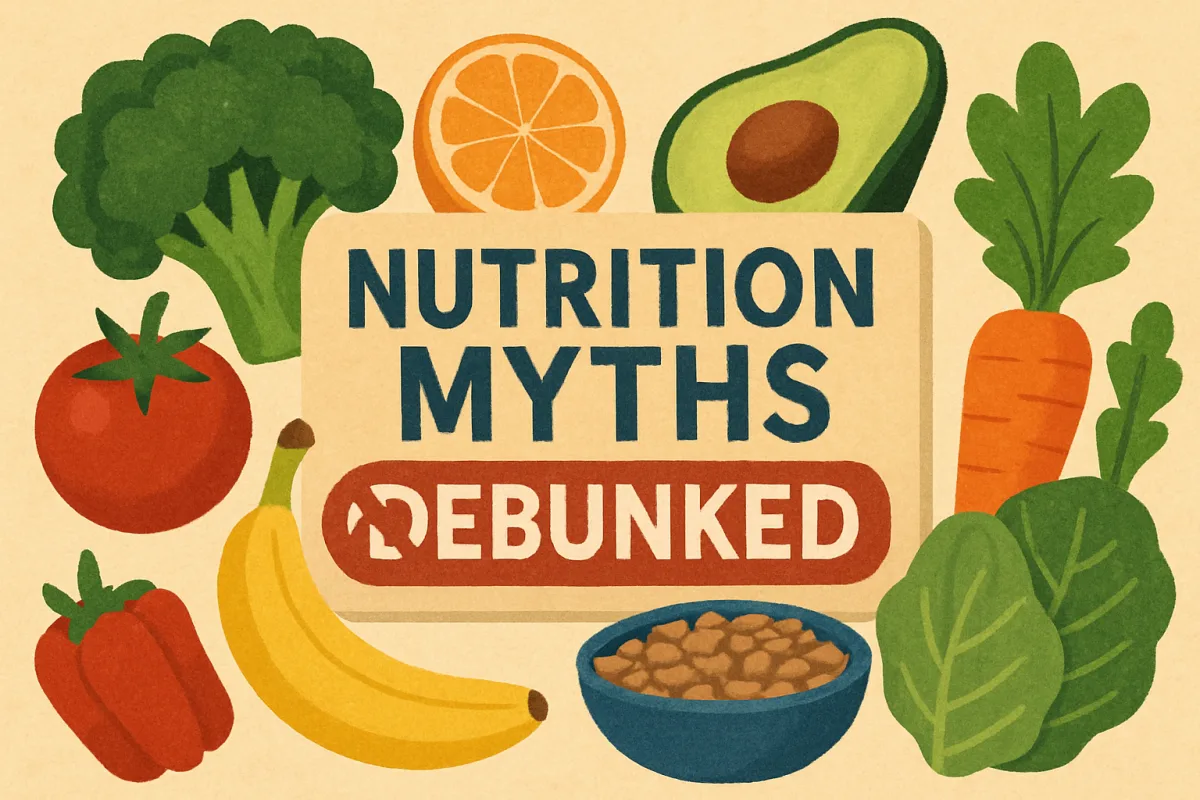 Nutrition myths debunked with healthy food illustrations