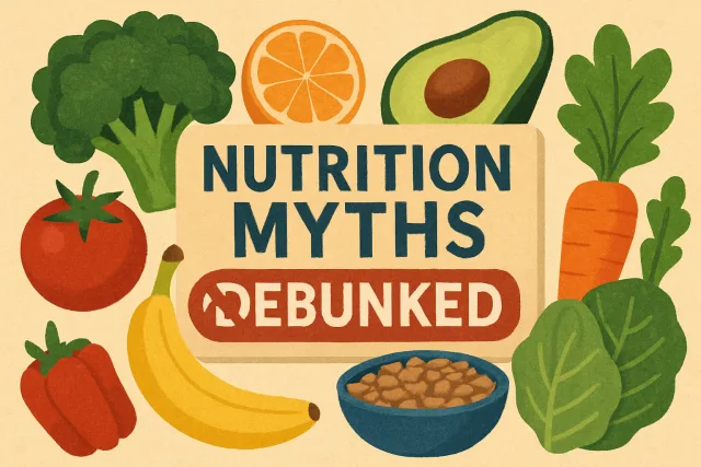 Nutrition myths debunked with healthy food illustrations