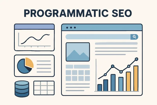 Programmatic SEO concepts illustrated with graphs and data analytics