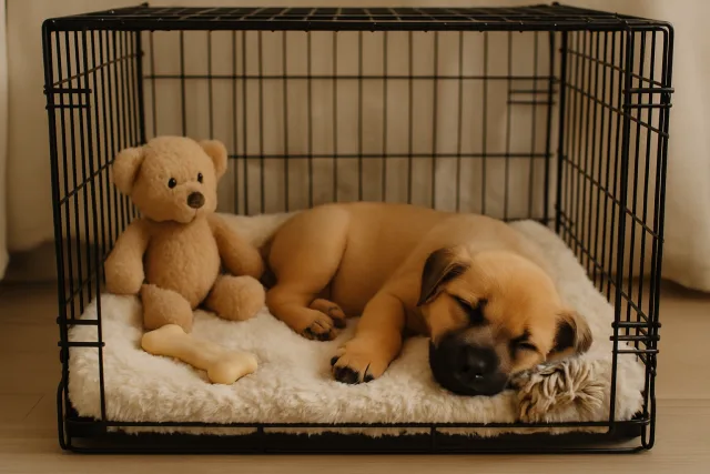 Puppy crate training stress relief