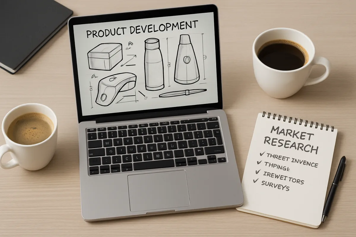 Scale Service To Product Model workspace with product sketches and research notes.