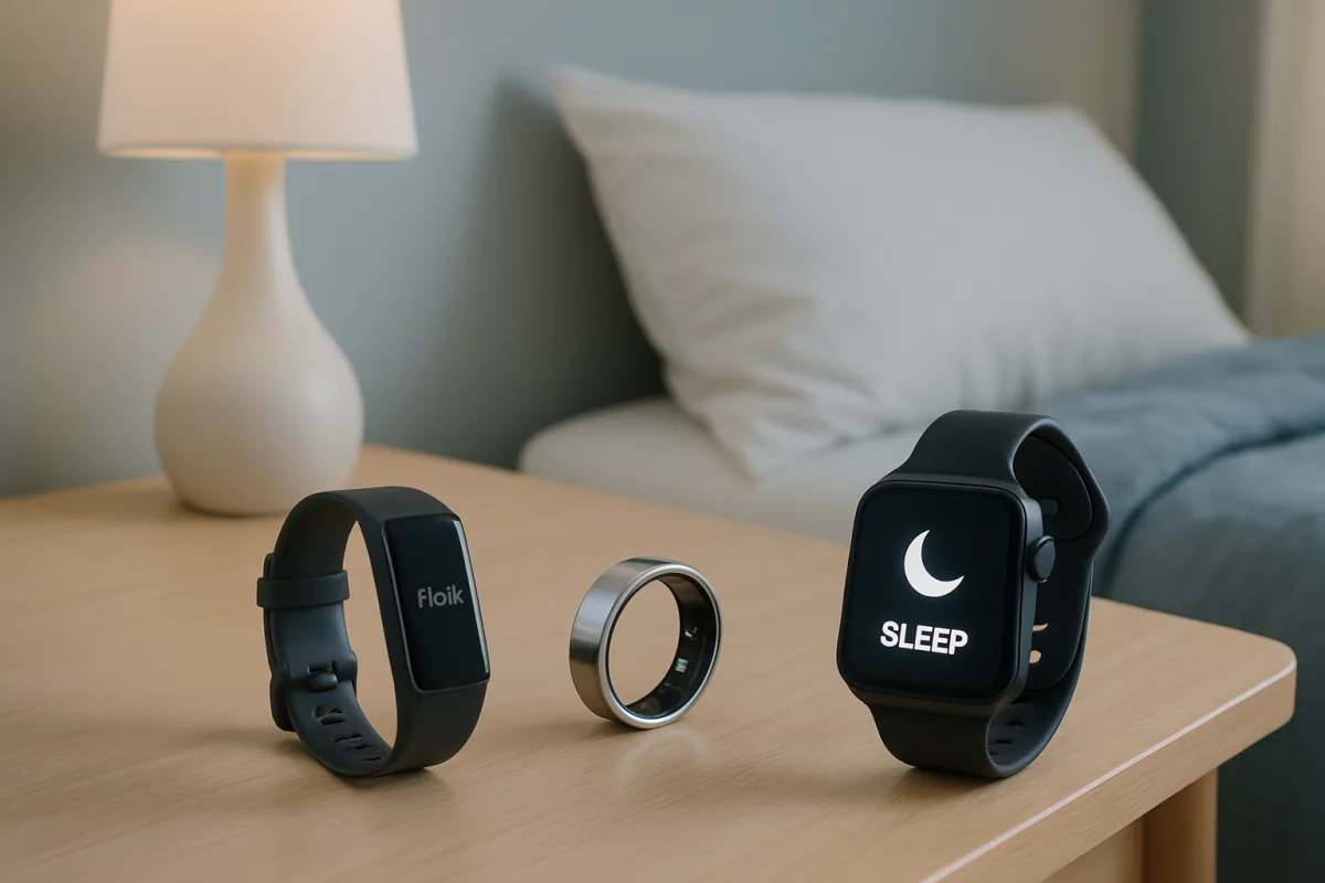 Sleep trackers on a bedside table