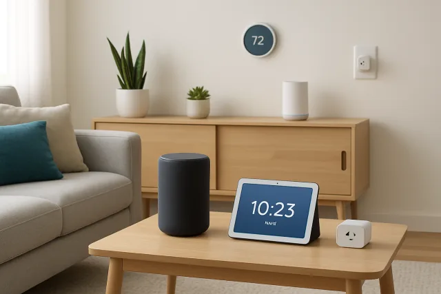 smart home gadgets in a modern living room