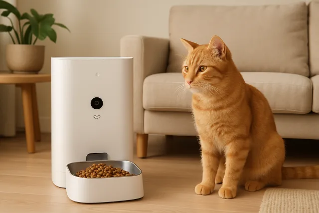 Smart pet feeders in a home setting