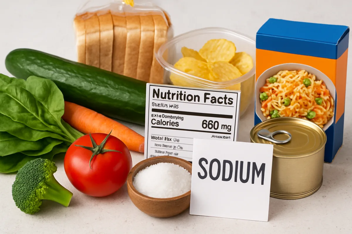 Sodium in food: various items highlighting sodium content