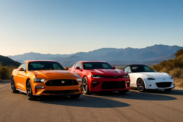 Sports Cars Under $30K featuring Mustang, Camaro, and Miata