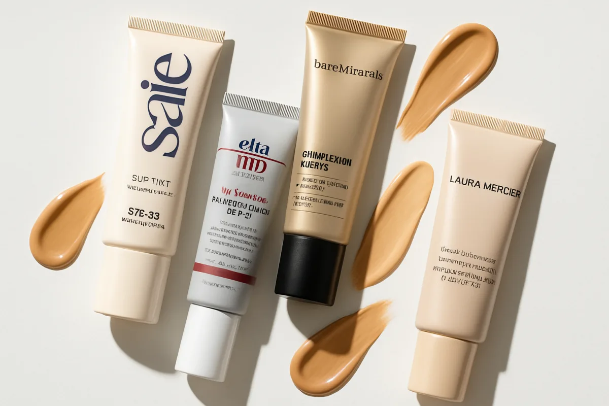 Tinted moisturizer SPF products displayed elegantly