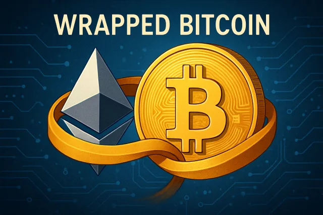 Wrapped Bitcoin representation with Bitcoin and Ethereum symbols